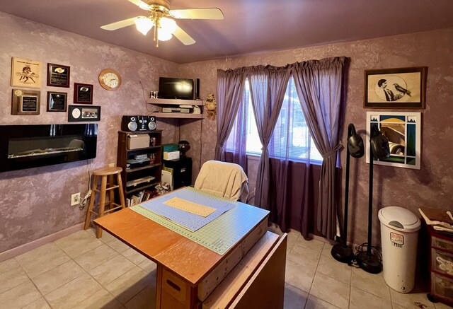 787 Timberlake Rd, Ramah, NM 87321 - dining area featuring a ceiling fan, light tile patterned floors, and a desk