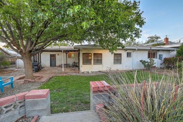 back of house featuring a patio and a yard