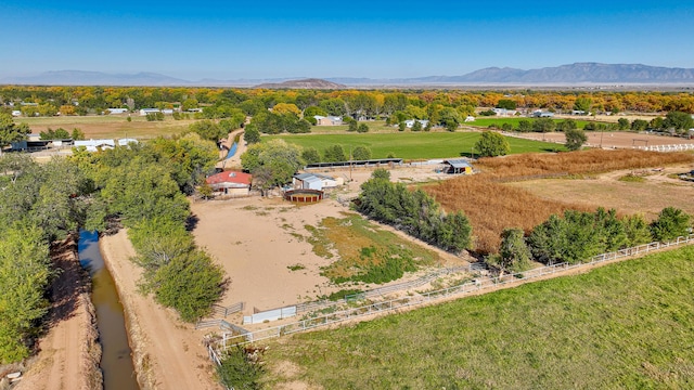 aerial view featuring a mountain view and a rural view