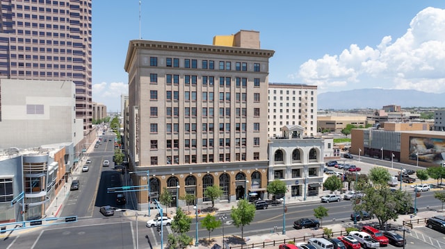 view of building exterior with a mountain view