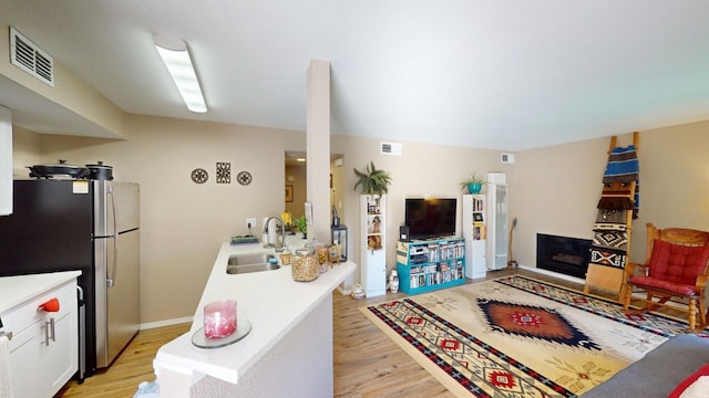 living room with sink and light wood-type flooring