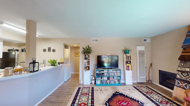 living room with light hardwood / wood-style floors