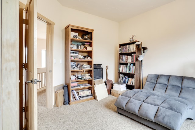 living area with carpet flooring