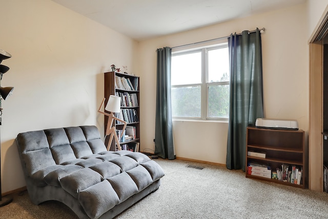 living area featuring carpet floors