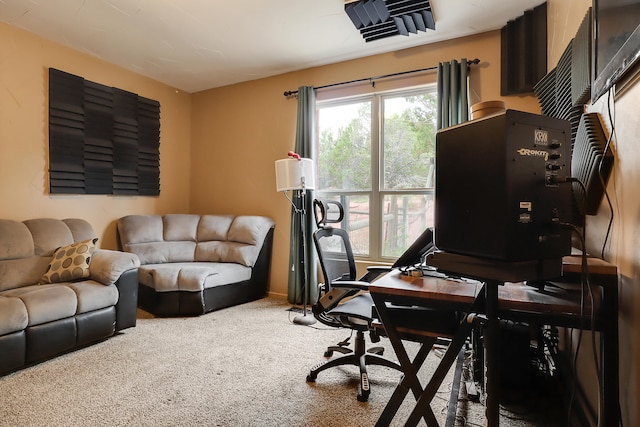 view of carpeted home office