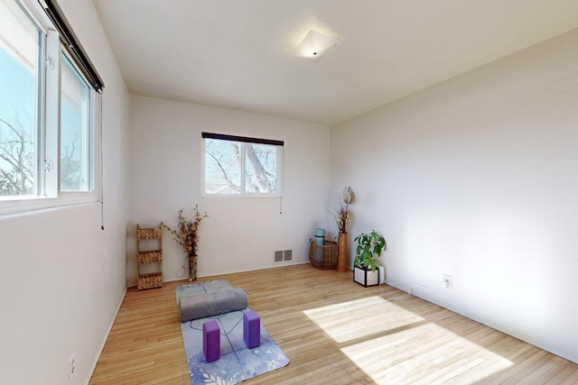 sitting room with a healthy amount of sunlight and light wood-type flooring