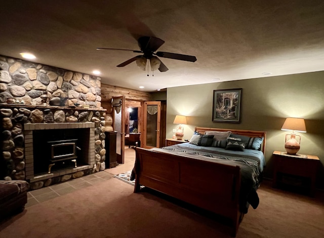 bedroom featuring carpet floors, recessed lighting, and a ceiling fan