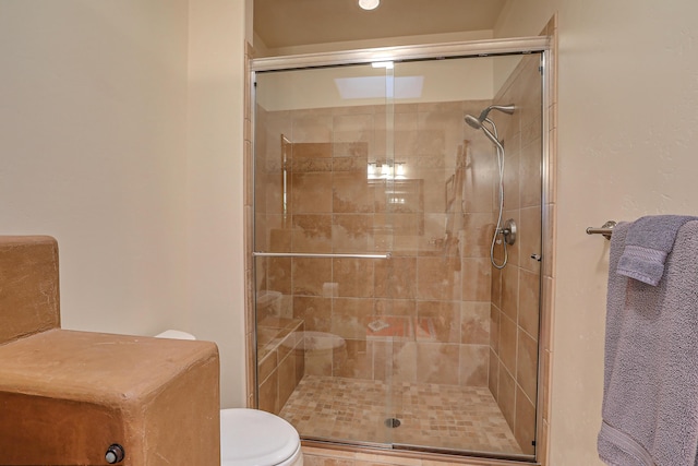 bathroom with walk in shower and toilet