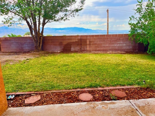 view of yard featuring a mountain view