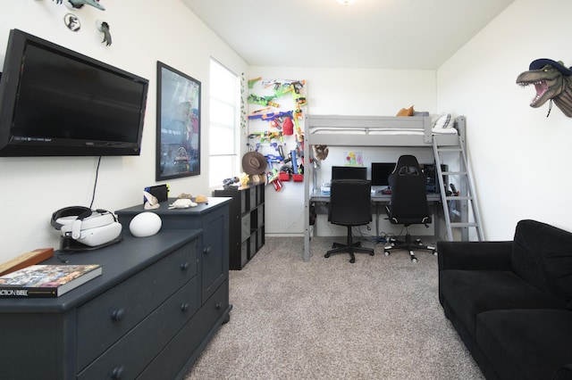 bedroom featuring light carpet