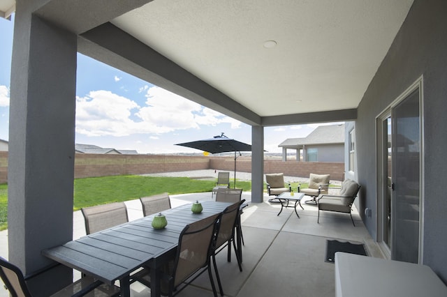 view of patio / terrace featuring a water view