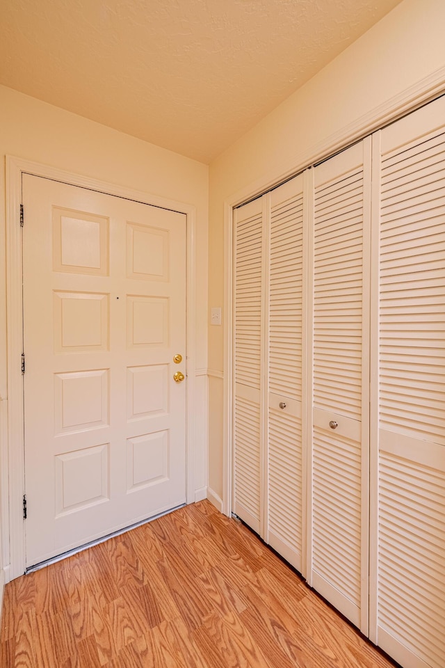 interior space with light wood-type flooring and a closet