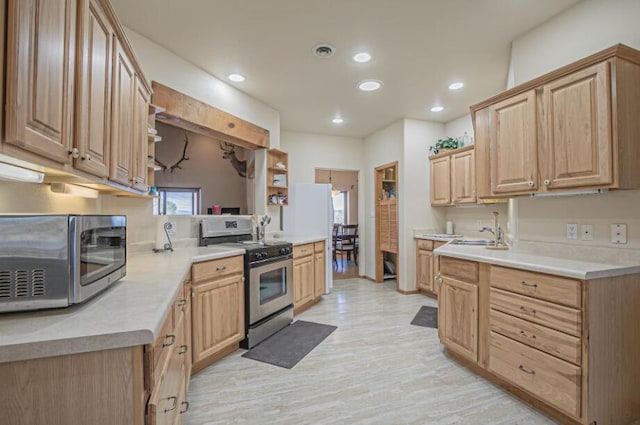 kitchen featuring stainless steel appliances, sink, and light wood-type flooring