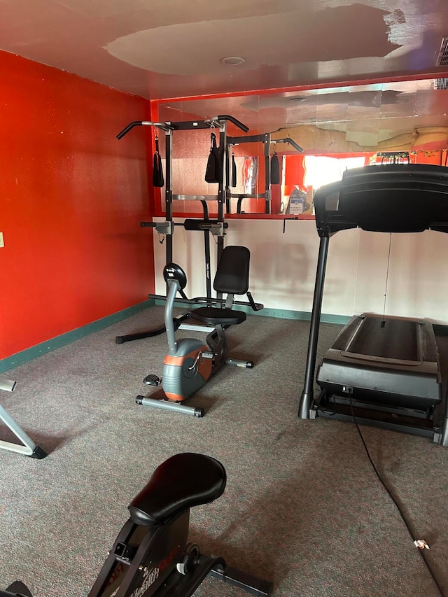 workout area featuring carpet floors