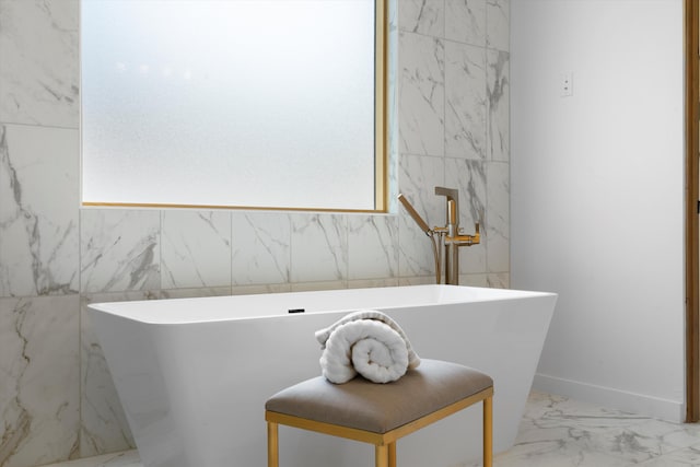 bathroom with plenty of natural light and a washtub