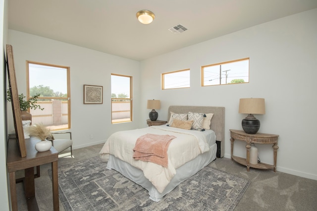 carpeted bedroom with multiple windows