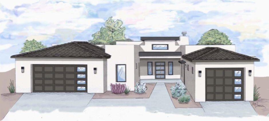 130 Los Ranchos Rd NW Lot 2, Albuquerque, NM 87107 - view of front of house with stucco siding, an attached garage, and driveway