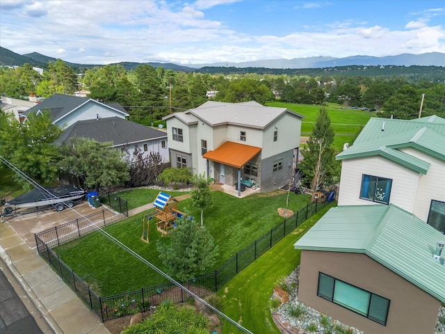 drone / aerial view with a mountain view