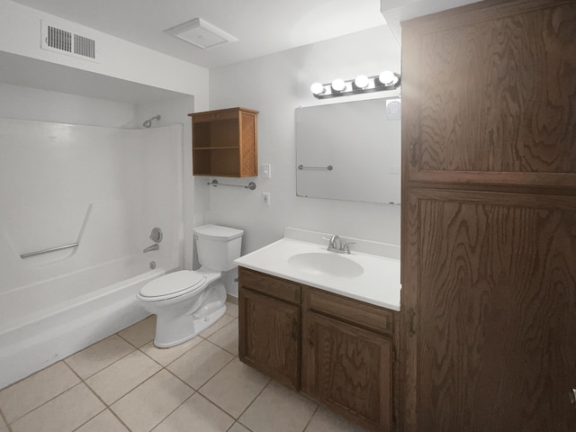 full bathroom featuring tile patterned flooring, vanity, toilet, and shower / bathing tub combination