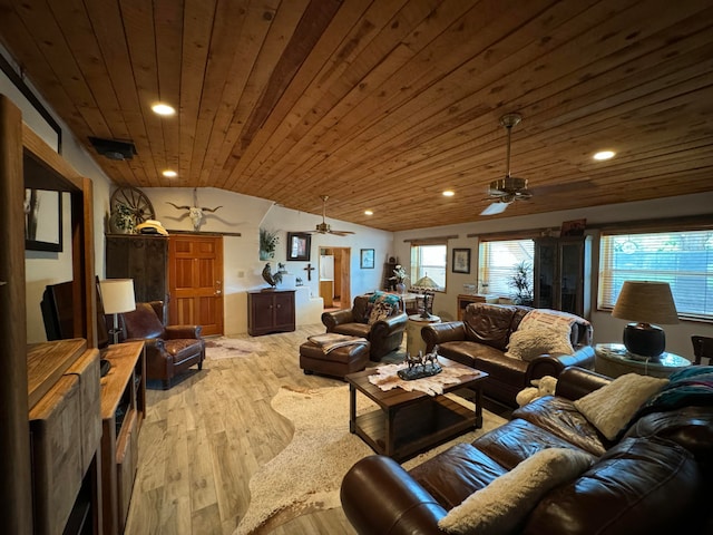 57 Edmundo Rd, Belen, NM 87002 - living room with vaulted ceiling, wooden ceiling, wood-type flooring, and ceiling fan
