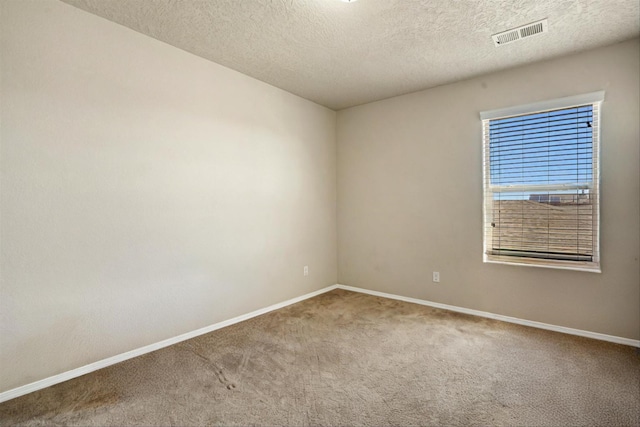 unfurnished room with carpet flooring and a textured ceiling