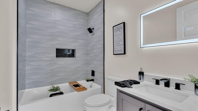 full bathroom with bathtub / shower combination, toilet, and vanity