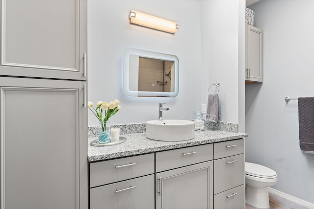 bathroom featuring hardwood / wood-style floors, toilet, and vanity