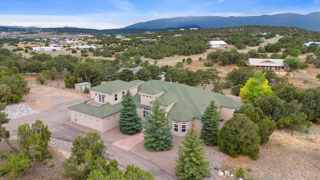 birds eye view of property featuring a mountain view