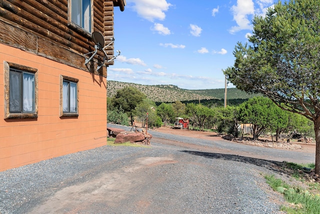 view of patio with a mountain view