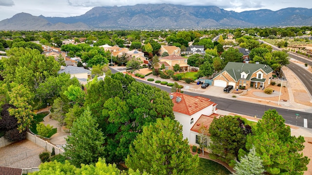 bird's eye view featuring a residential view and a mountain view