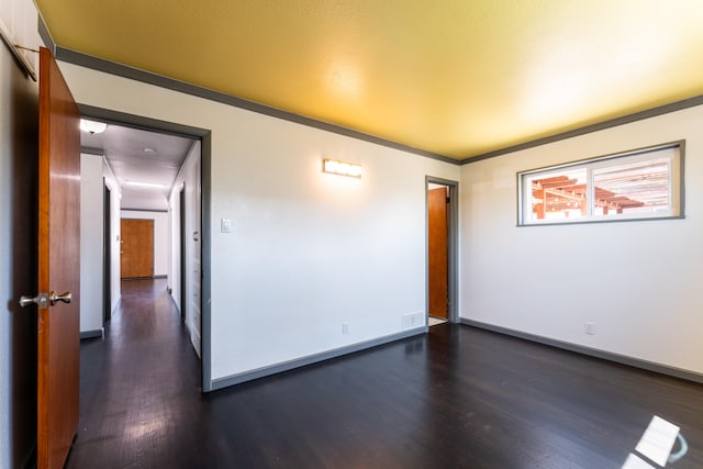 spare room with ornamental molding and dark hardwood / wood-style floors