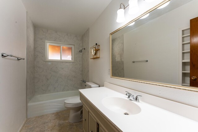 full bathroom with tile patterned flooring, vanity, toilet, and  shower combination