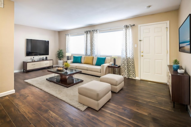 living room featuring dark hardwood / wood-style floors