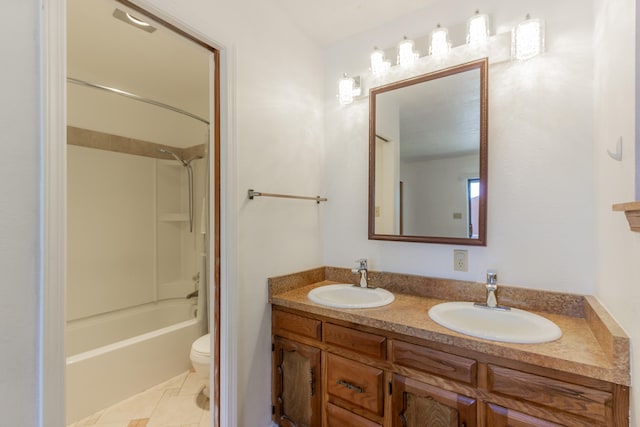 full bathroom featuring vanity, toilet, and shower / bath combination