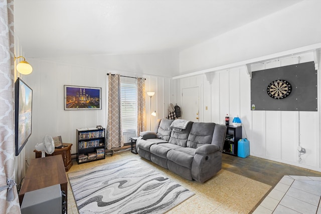 living room with vaulted ceiling