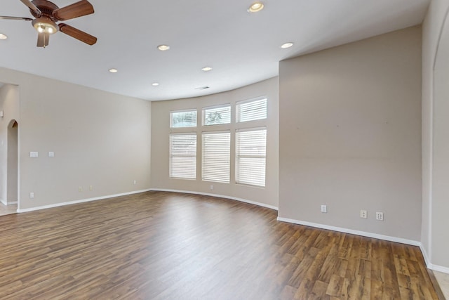 4629 Spanish Sun Ave NE, Albuquerque, NM 87109 - empty room with baseboards, wood finished floors, recessed lighting, and a ceiling fan