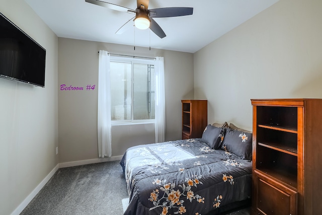 bedroom featuring ceiling fan and carpet flooring