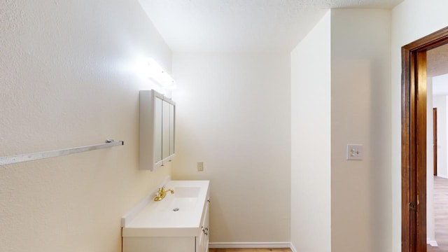 bathroom featuring vanity and hardwood / wood-style flooring