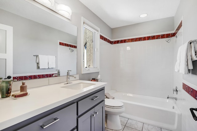 full bathroom featuring vanity,  shower combination, and toilet