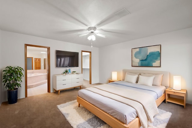 2616 Don Pedro NW, Albuquerque, NM 87104 - bedroom with ensuite bathroom, ceiling fan, visible vents, and carpet