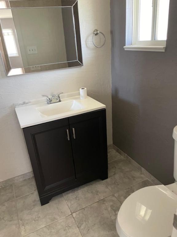 bathroom with vanity, a healthy amount of sunlight, and toilet