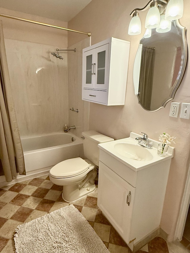 full bathroom with toilet, shower / tub combo, and vanity