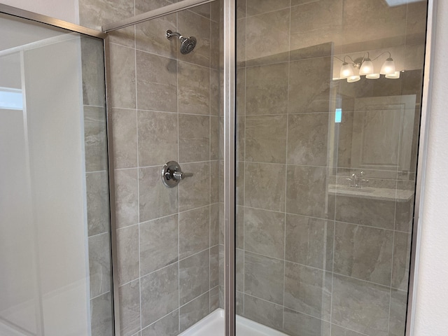 bathroom with a shower with shower door