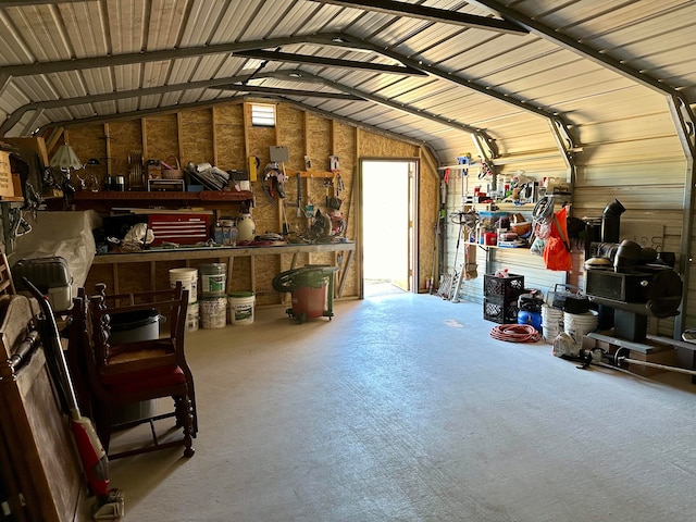 garage featuring a workshop area