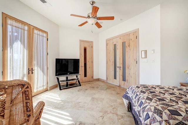 bedroom featuring ceiling fan