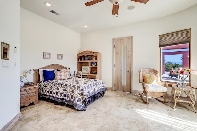 bedroom featuring ceiling fan