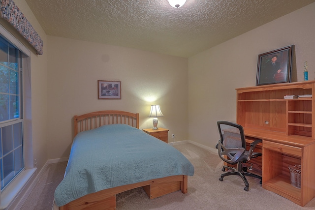 bedroom featuring carpet floors and a textured ceiling