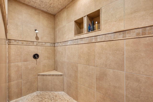 bathroom with a tile shower