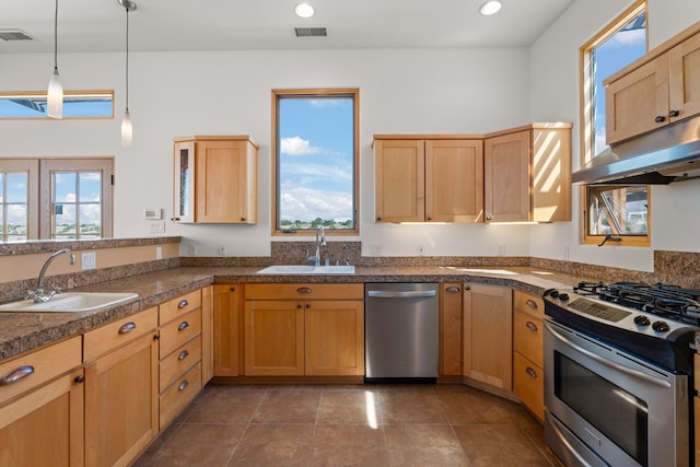 kitchen featuring stainless steel appliances, plenty of natural light, and sink