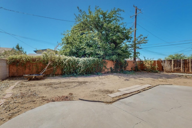 view of yard with a patio area and a fenced backyard